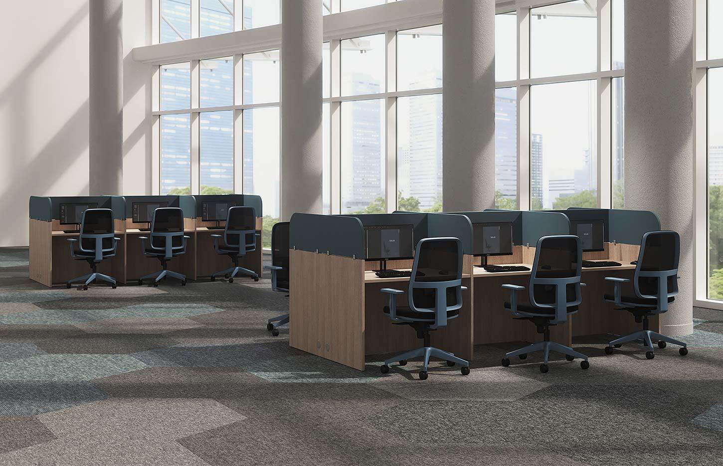 Bureau call center en face a face mélaminé avec tissu, gamme Picot Call Center - France Bureau