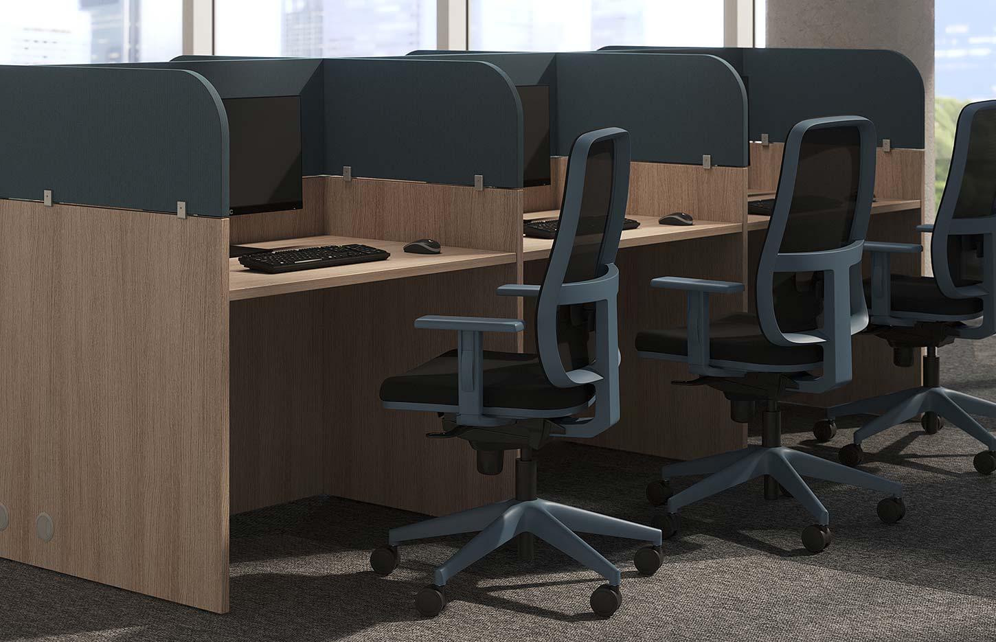 Bureau call center en face a face mélaminé avec tissu, gamme Picot Call Center - France Bureau