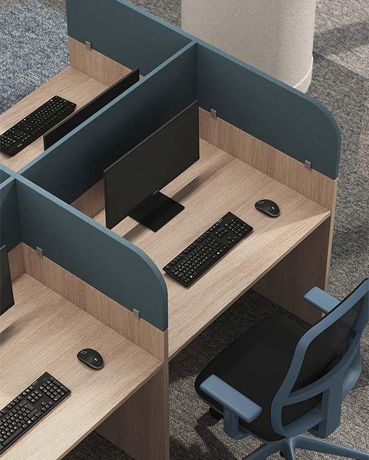 Bureau call center en face a face mélaminé avec tissu, gamme Picot Call Center - France Bureau