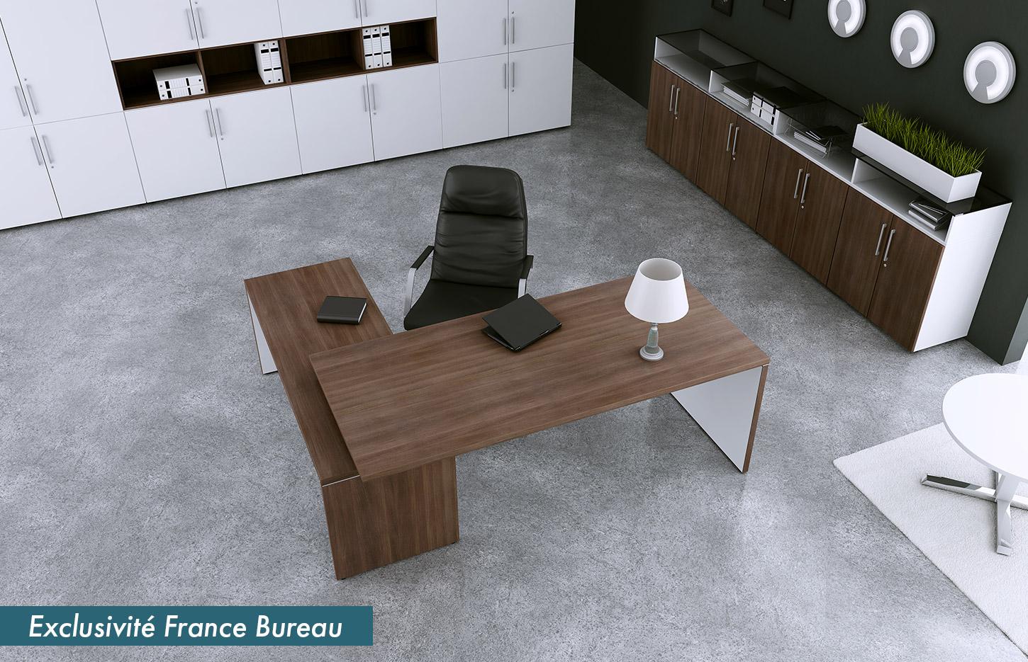 Bureau de direction en mélaminé bicolore, tables de réunion et rangements, gamme Poros - France Bureau