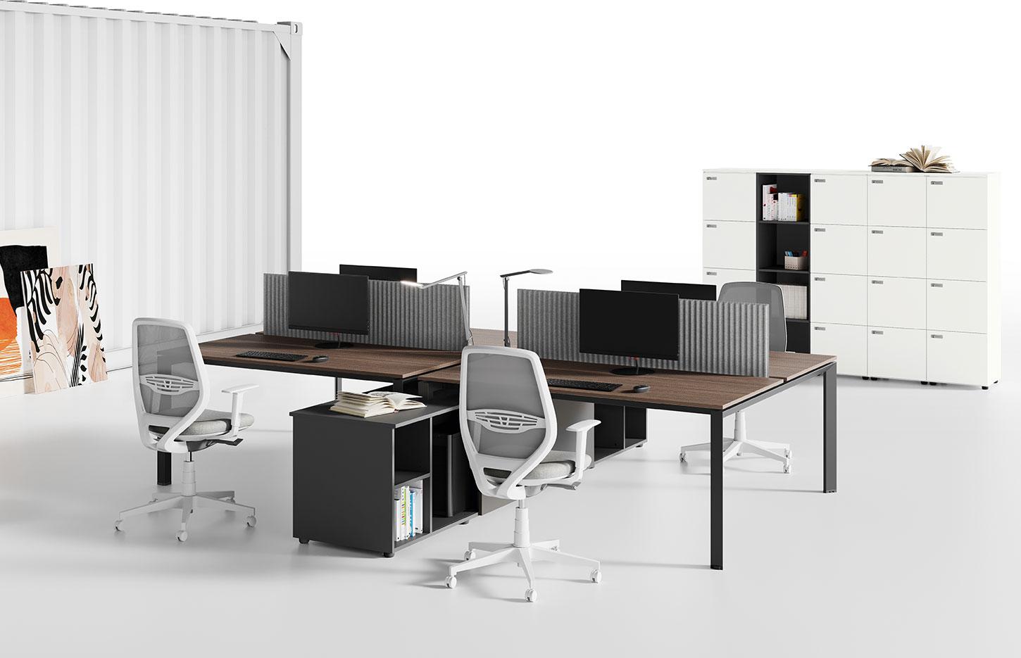 Bureau modulable open-space 2 personnes avec plateau mélaminé, gamme Roc - France Bureau