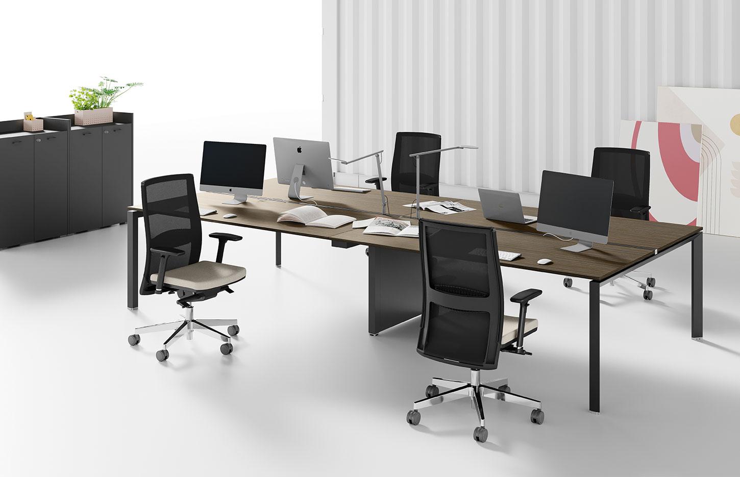 Bureau modulable open-space 2 personnes avec plateau mélaminé, gamme Roc - France Bureau
