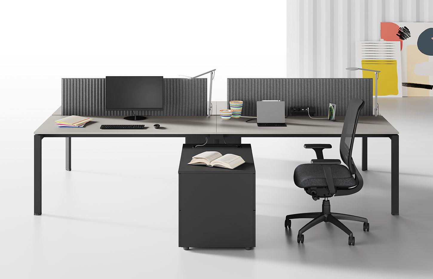 Bureau modulable open-space 2 personnes avec plateau mélaminé, gamme Roc - France Bureau