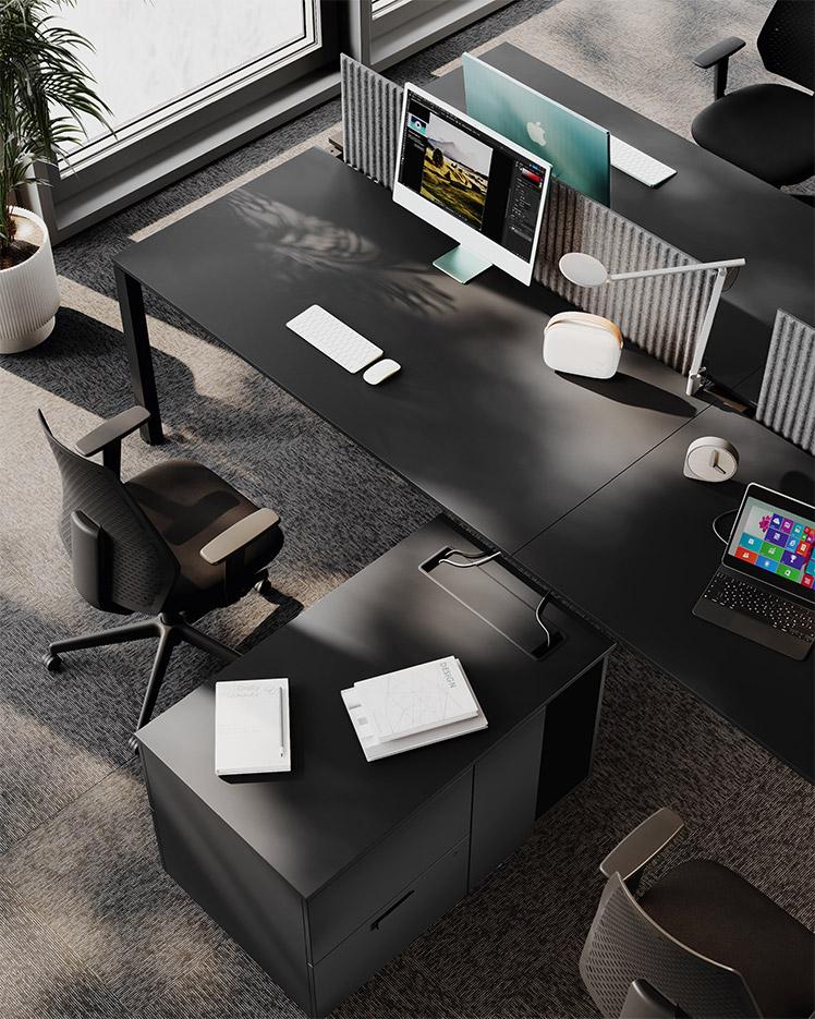 Bureau modulable open-space 2 personnes avec plateau mélaminé, gamme Roc - France Bureau