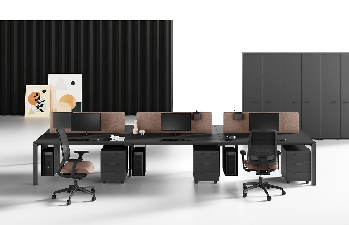 Bureau modulable open-space 2 personnes avec plateau mélaminé, gamme Roc - France Bureau