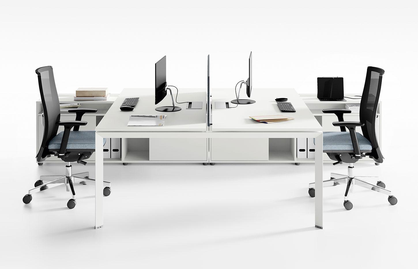 Bureau modulable open-space 2 personnes avec plateau mélaminé, gamme Roc - France Bureau