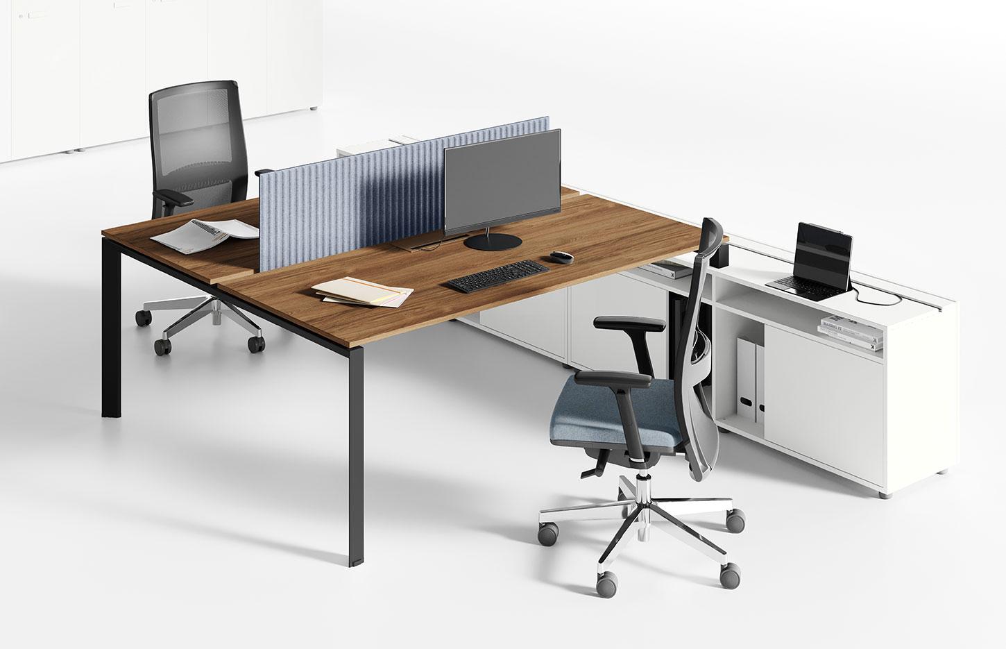 Bureau modulable open-space 2 personnes avec plateau mélaminé, gamme Roc - France Bureau