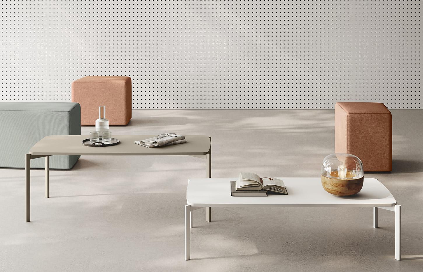 Table basse carrée rectangulaire ronde mélaminé bois grès, gamme Rosa - France Bureau