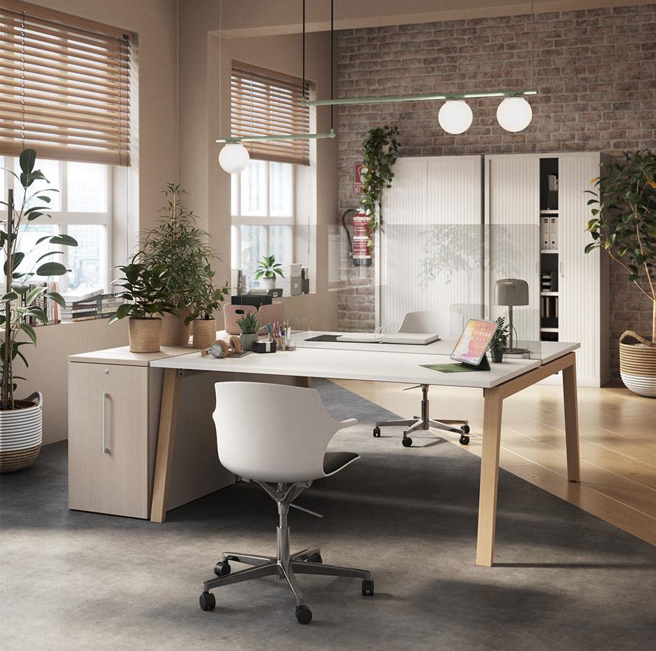 Bureau bench pour open-space pieds bois ou métal ou bois/métal, gamme Sabocos open-space - France Bureau