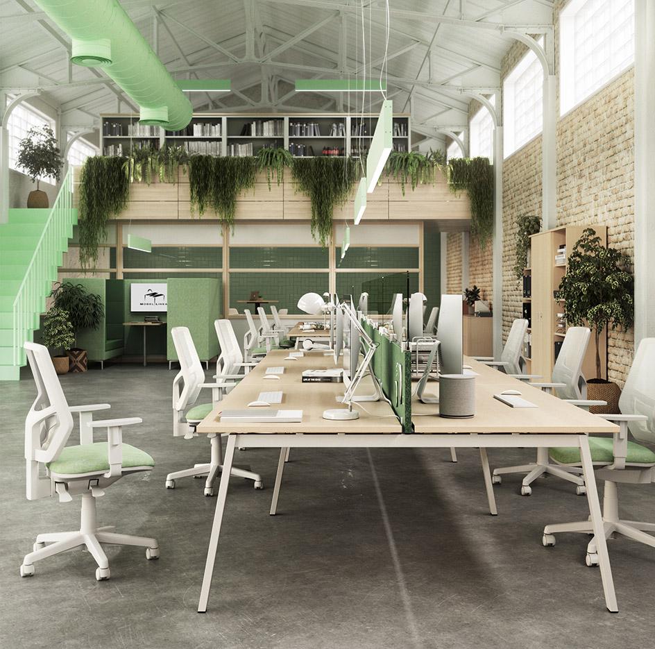 Bureau bench pour open-space pieds bois ou métal ou bois/métal, gamme Sabocos open-space - France Bureau