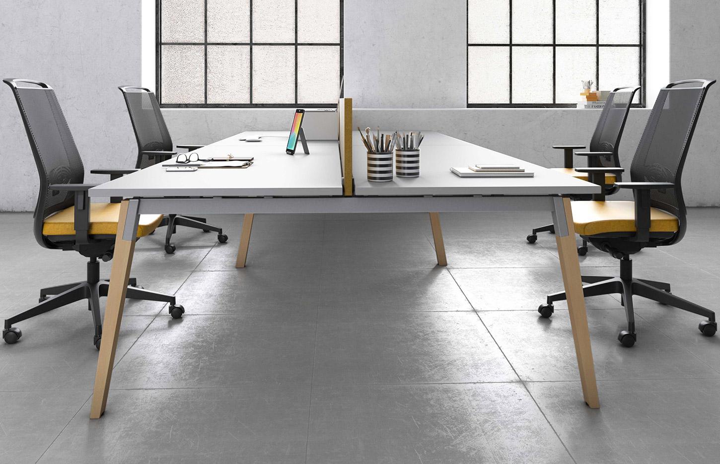 Bureau bench pour open-space pieds bois ou métal ou bois/métal, gamme Sabocos open-space - France Bureau