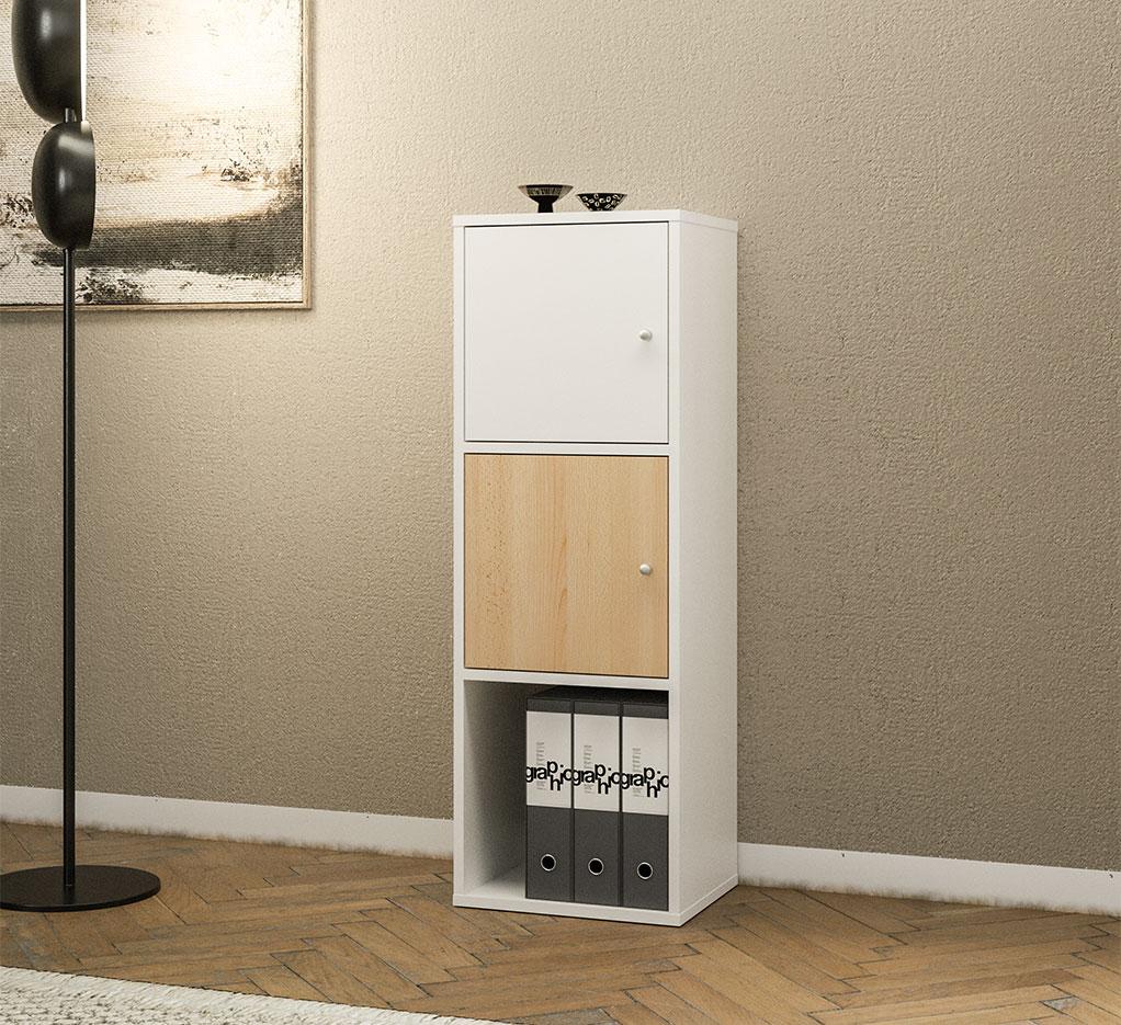 Meuble rangement à cases portes et tiroirs en mélaminé, gamme Salor - France Bureau