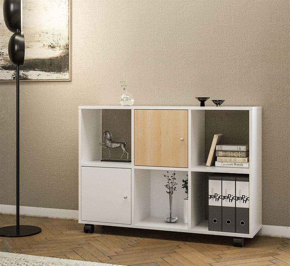 Meuble rangement à cases portes et tiroirs en mélaminé, gamme Salor - France Bureau