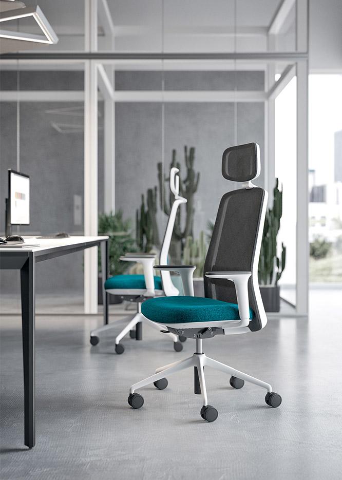 Siège de bureau ergonomique structure noire ou blanche soutien lombaire, gamme Sanford - France Bureau