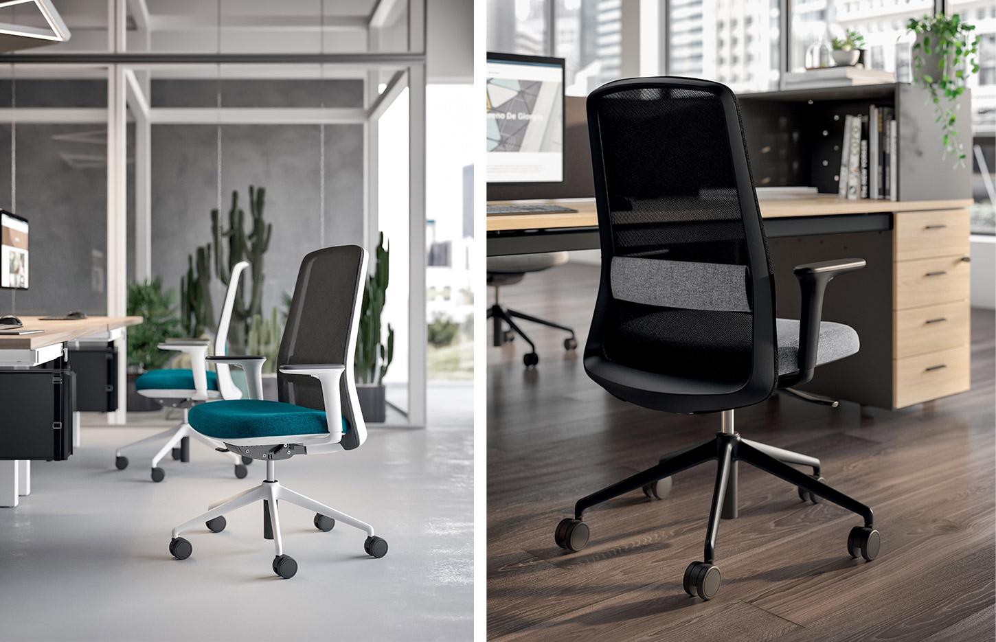 Siège de bureau ergonomique structure noire ou blanche soutien lombaire, gamme Sanford - France Bureau