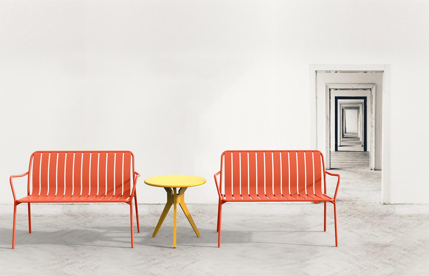 Banc extérieur L113.8cm avec dossier et accoudoirs en aluminium - Gamme Saona banc - France Bureau