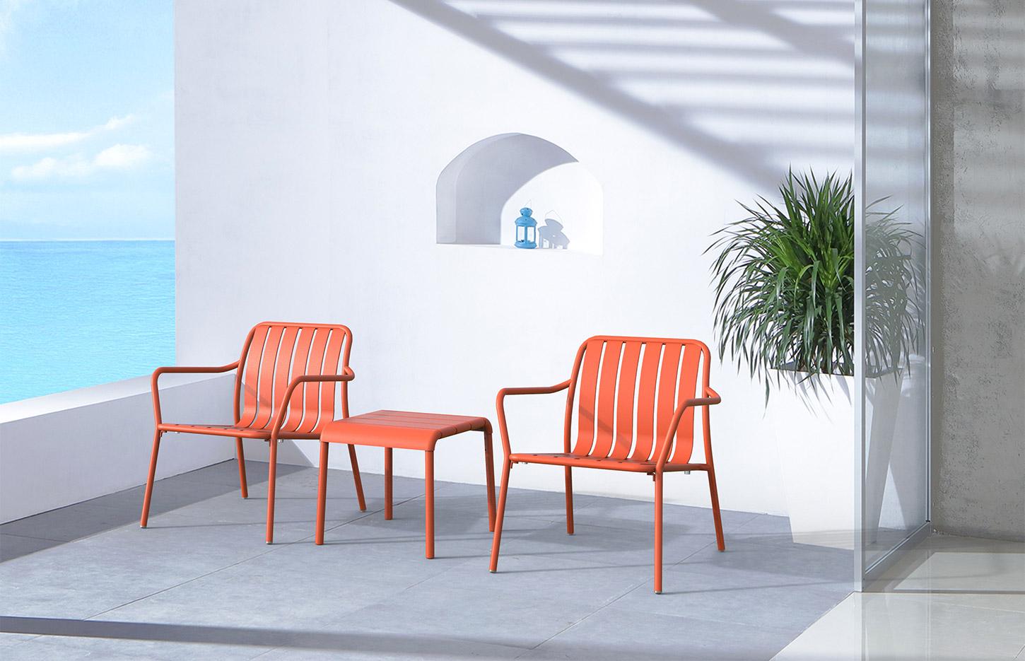 Chaise lounge extérieur en aluminium léger avec accoudoirs fixes - Gamme Saona - France Bureau	