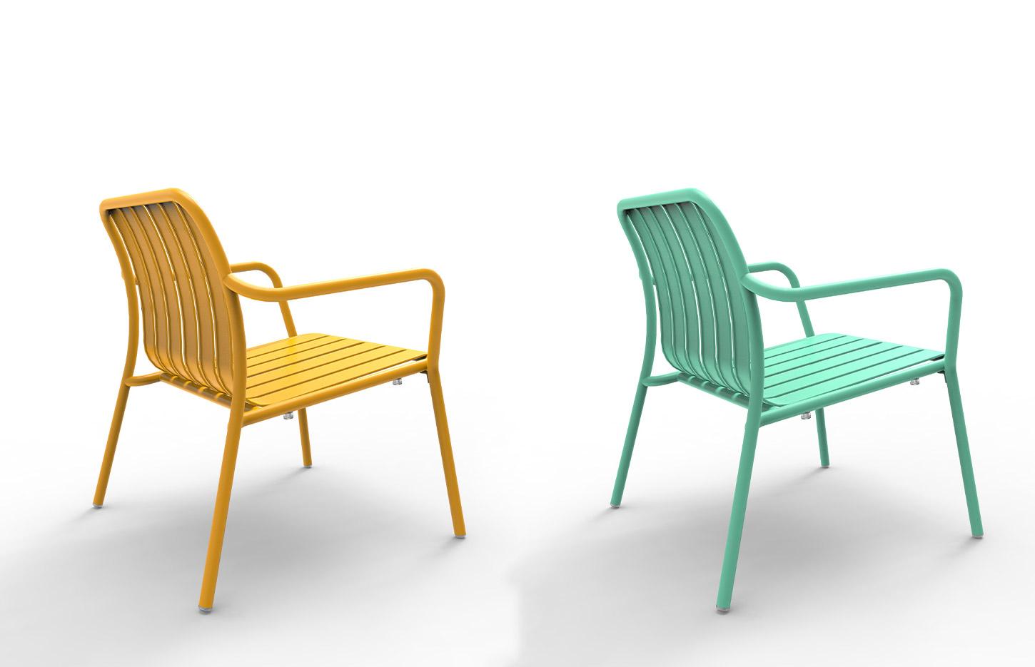 Chaise lounge extérieur en aluminium léger avec accoudoirs fixes - Gamme Saona - France Bureau	