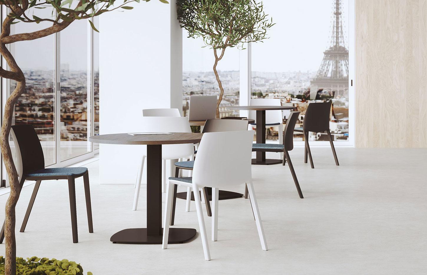 Table de cafétéria, classique ou haute, 4 pieds ou pied tulipe, Fabrication Française, gamme Sasso - France Bureau