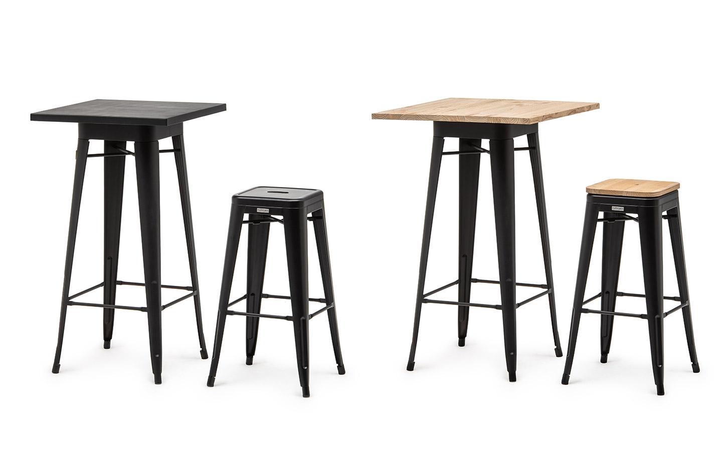 Tables hautes et tabourets style industriel en acier et bois, gamme Sepik haute, France Bureau
