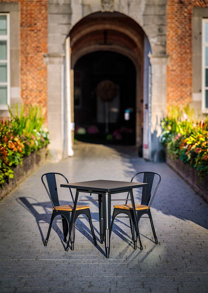 Table et chaise d\'extérieur, tabouret style industriel, gamme Sepik - France Bureau