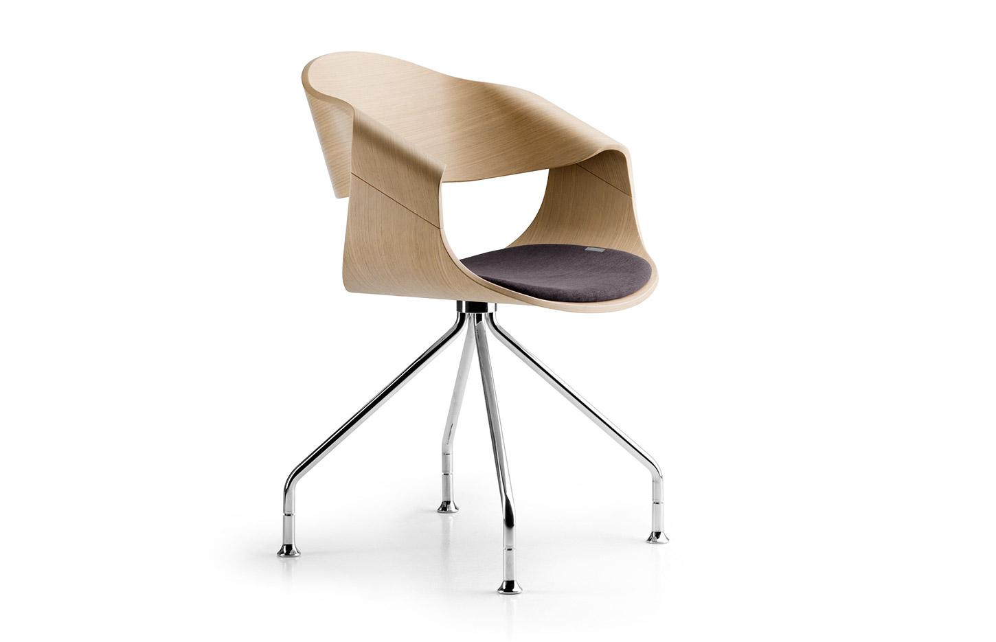 Chaise coque en bois design avec coussin d\'assise tissu cuir, gamme Singla - France Bureau