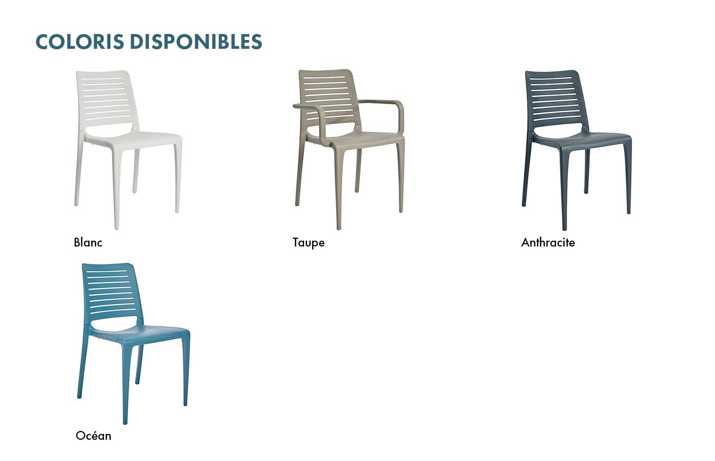 Chaises d\'extérieur empilable avec ou sans accoudoirs en polypropylène , gamme Sunart - France Bureau