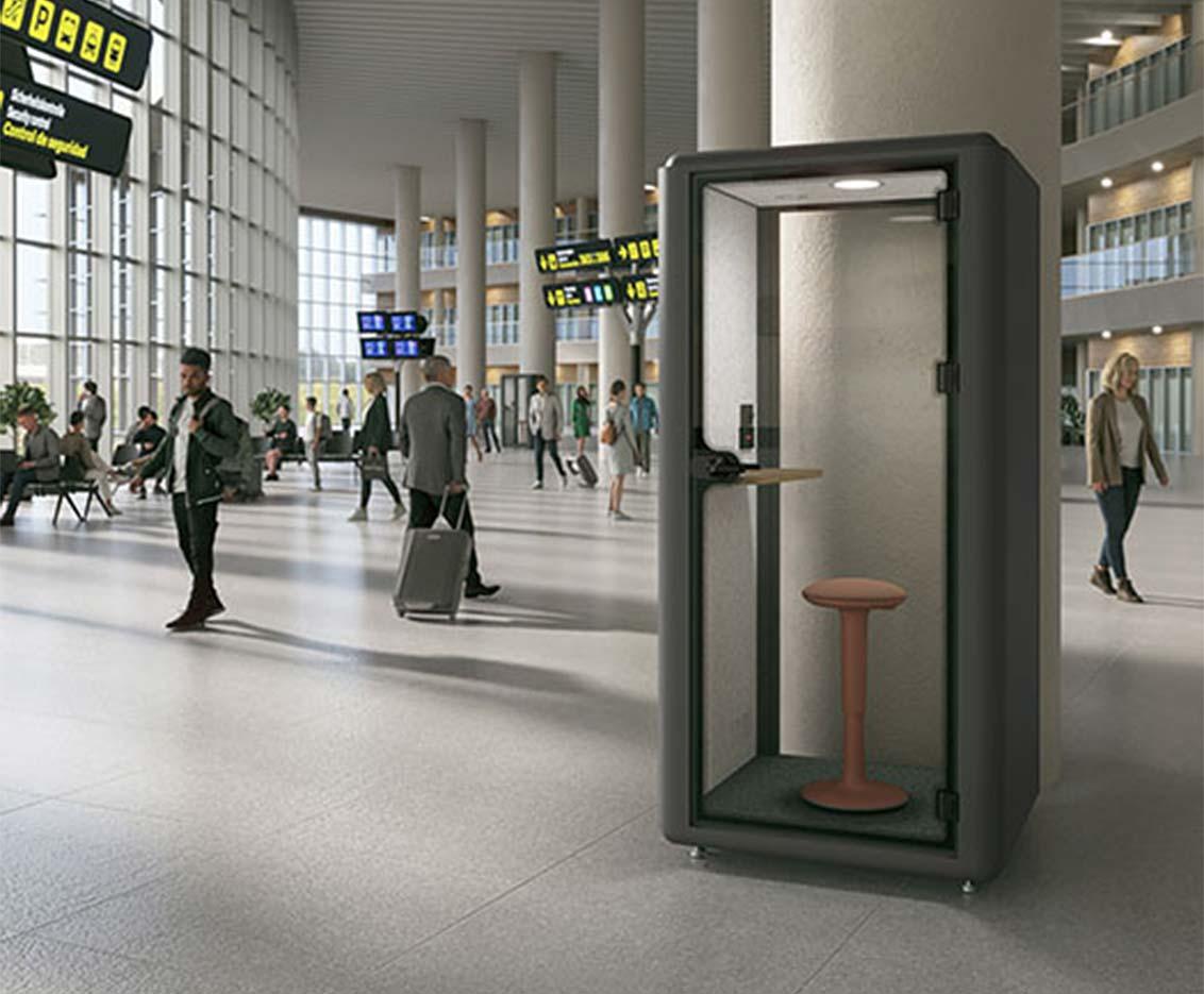 Cabine acoustique Tablium pour bureau avec isolation phonique et aménagement intérieur intégré