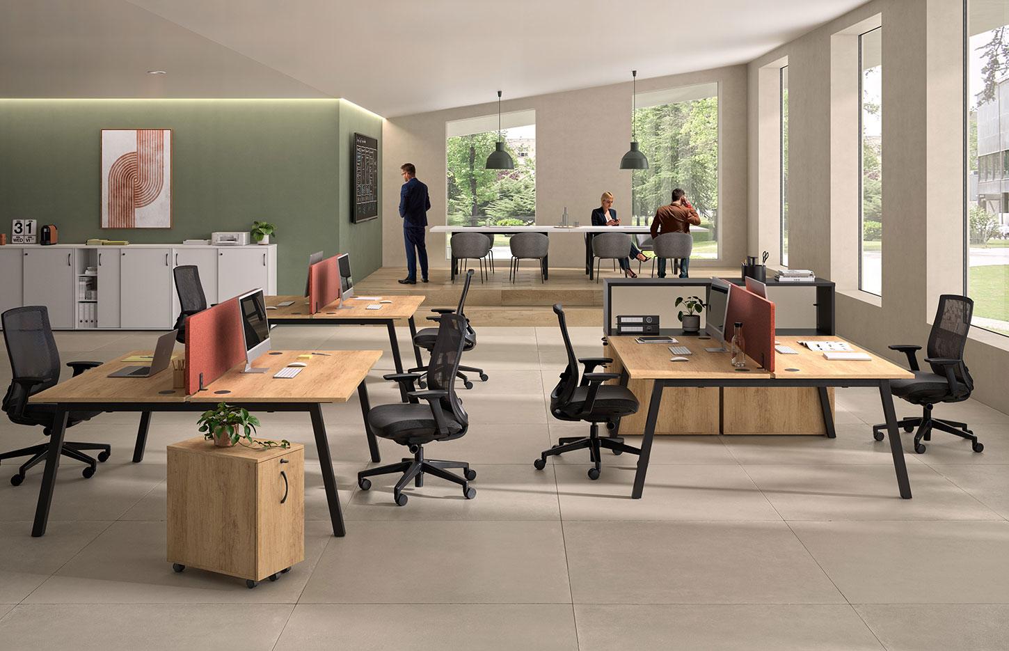 Bureaux partagés pour open-space pieds trapèzes en métal, gamme Taconnaz open-space - France Bureau
