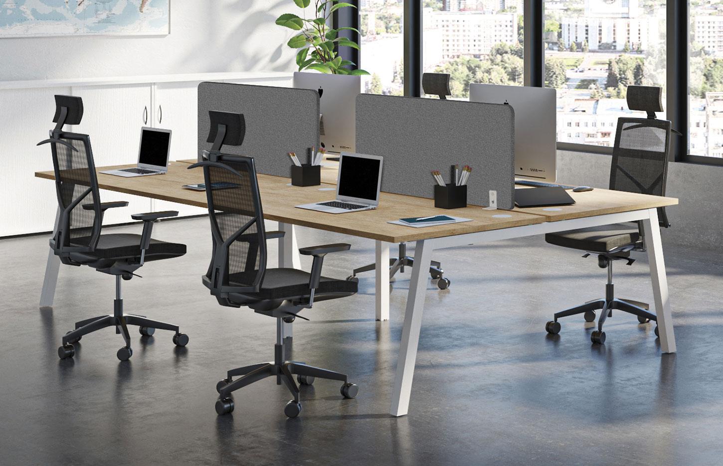 Bureaux partagés pour open-space pieds trapèzes en métal, gamme Taconnaz open-space - France Bureau
