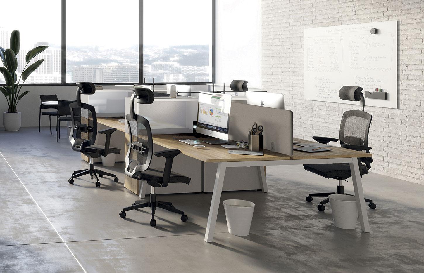 Bureaux partagés pour open-space pieds trapèzes en métal, gamme Taconnaz open-space - France Bureau