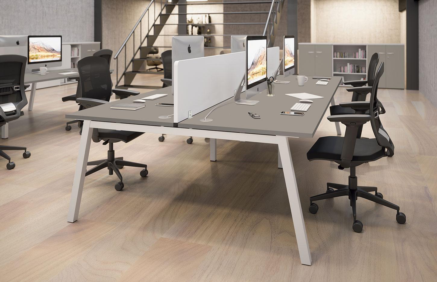 Bureaux partagés pour open-space pieds trapèzes en métal, gamme Taconnaz open-space - France Bureau
