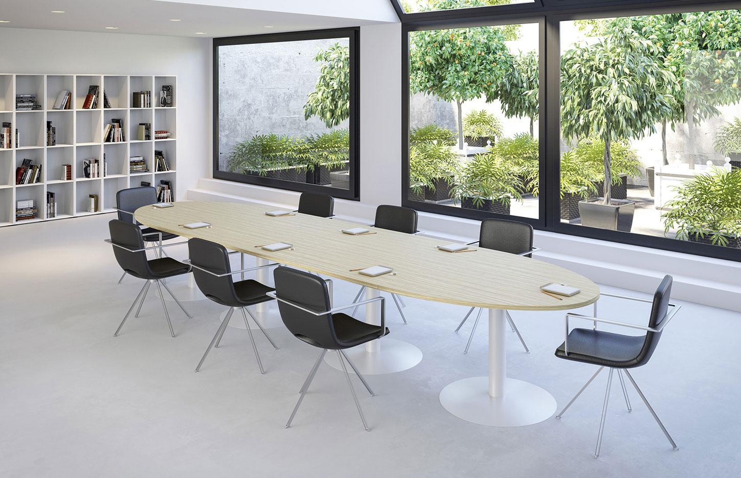 Table De Réunion Bureau 240x120 Cm - Pour 8-10 Personnes, Passe-câbles, Bois Et Métal, Style Industriel