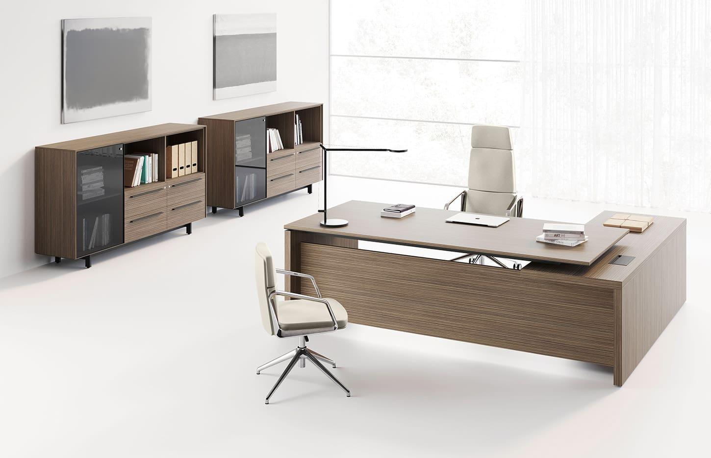 Bureau direction bois ou verre bureau droit ou sur retour, gamme Thorens - France Bureau