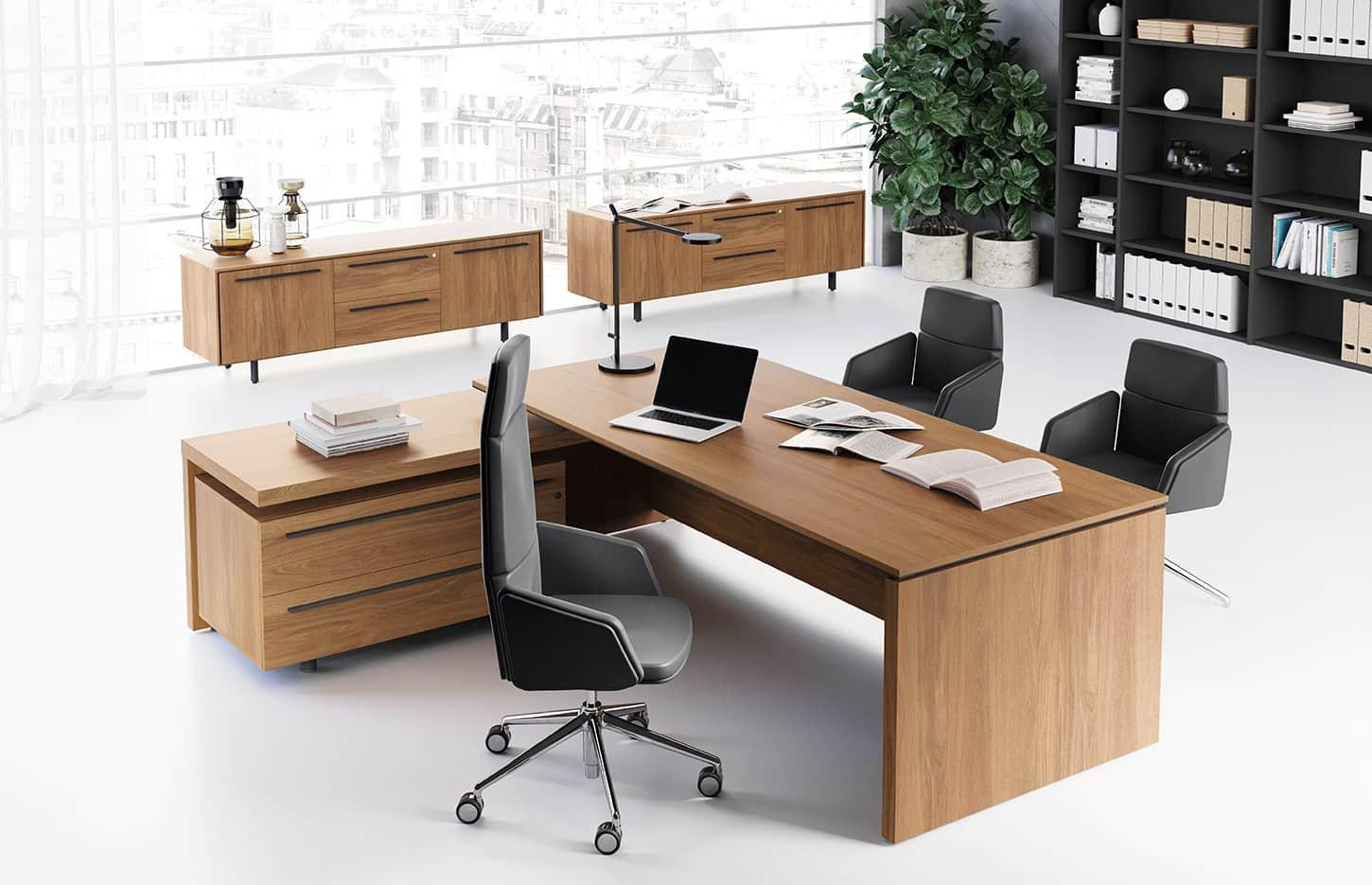 Bureau direction bois ou verre bureau droit ou sur retour, gamme Thorens - France Bureau