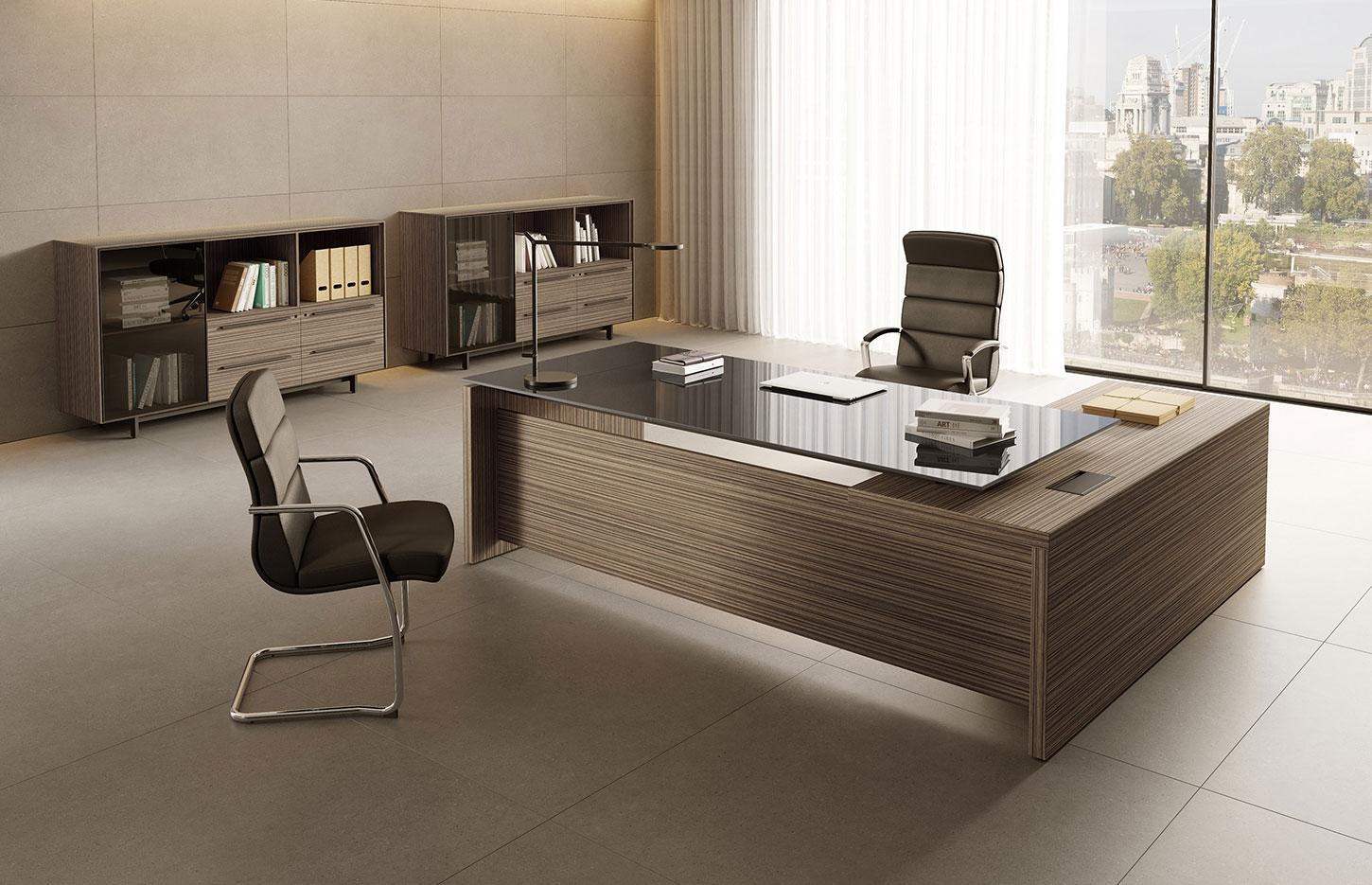 Bureau en verre avec plateau en bois ou verre, gamme Thorens Verre - France Bureau