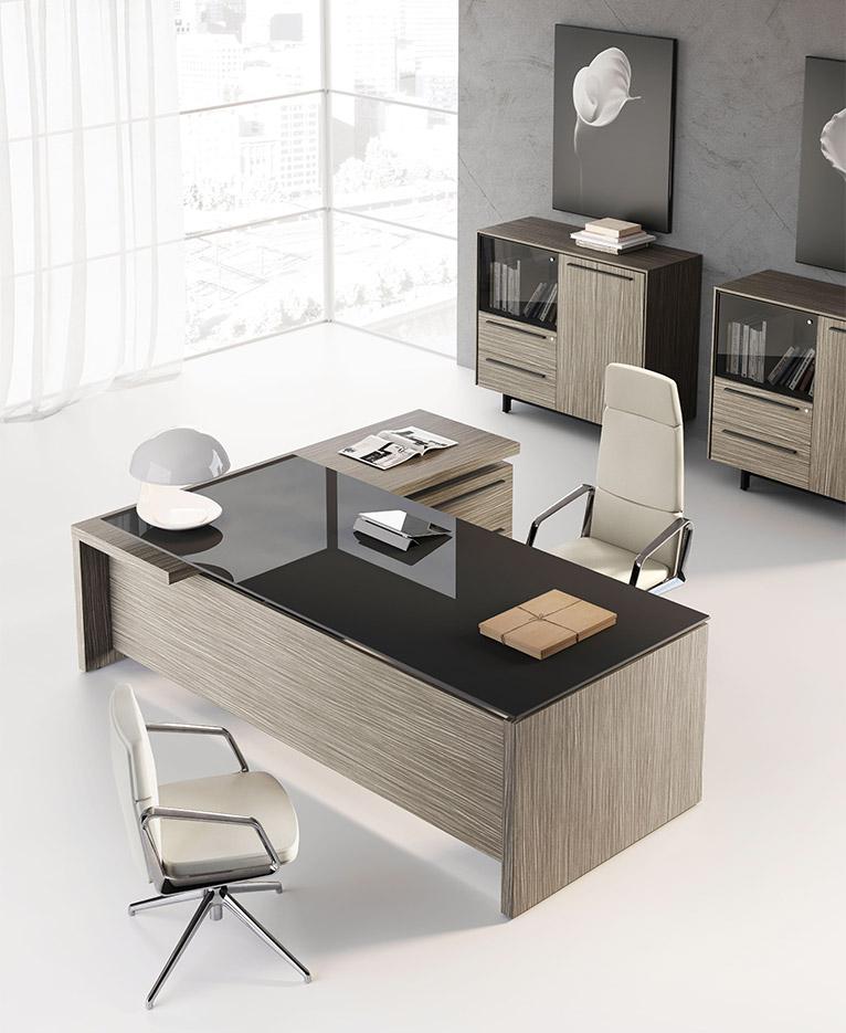 Bureau en verre avec plateau en bois ou verre, gamme Thorens Verre - France Bureau