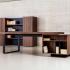 Bureau de direction design en bois et similicuir sur meuble, gamme Tindaya - France Bureau