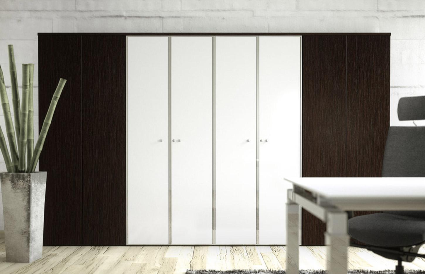 Armoires de bureau en bois, portes battantes bois ou verre, gamme Tirso - France Bureau