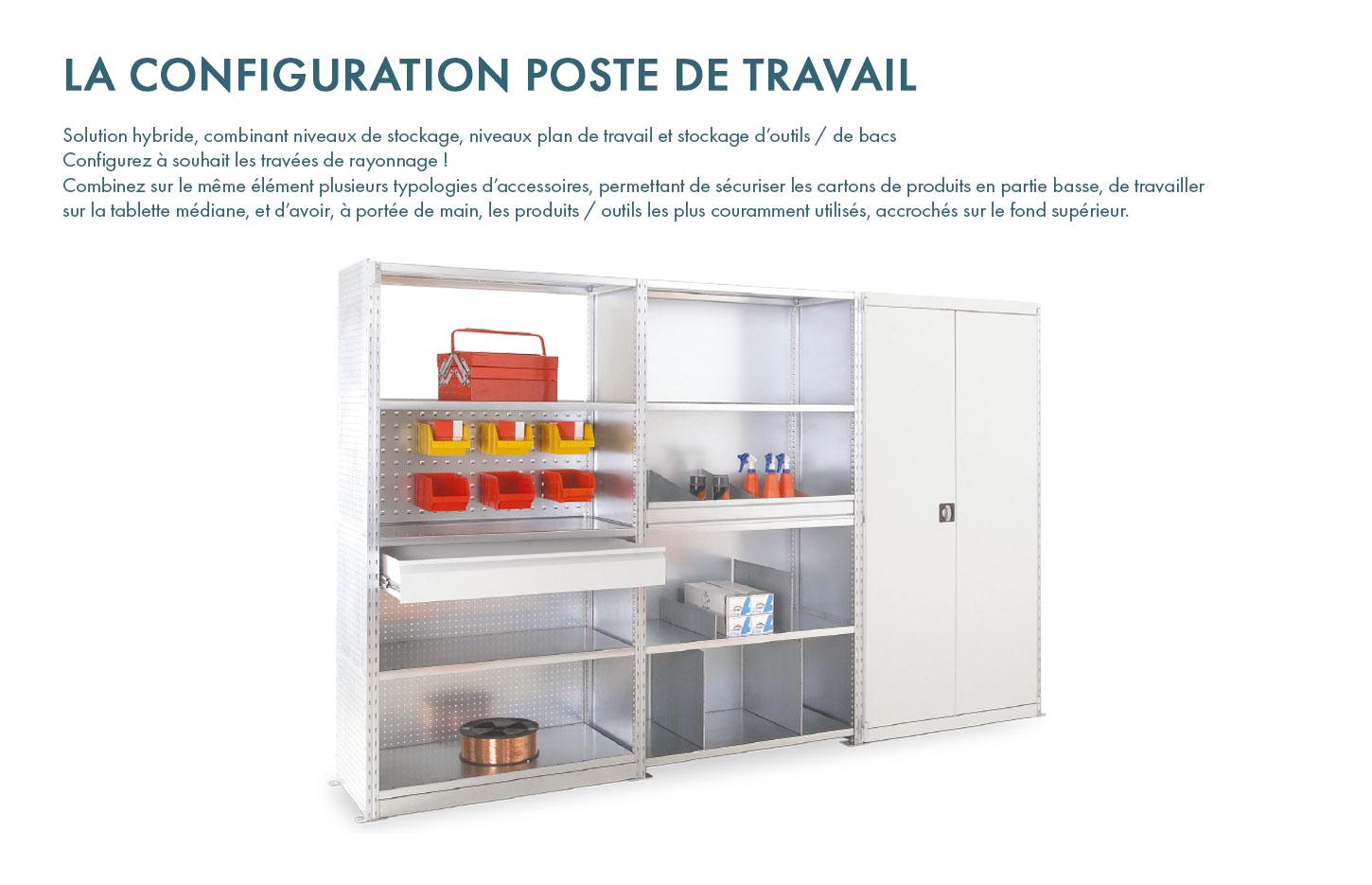 Rayonnage mi-lourd tôlé modulable avec accessoires, gamme Titane - France Bureau