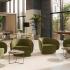 Fauteuils d\'accueil coloris vert kaki en espace lobby, disposition conviviale, gamme Tovel - France Bureau