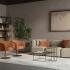 Chaise d\'accueil terracotta en ambiance salon avec canapé assorti, gamme Tovel - France Bureau