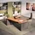 Bureau de direction en L, plateau bois et piètement laqué gris, gamme Trebecco - France Bureau