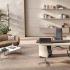Bureau de direction finition taupe avec espace salon assorti, gamme Trebecco - France Bureau