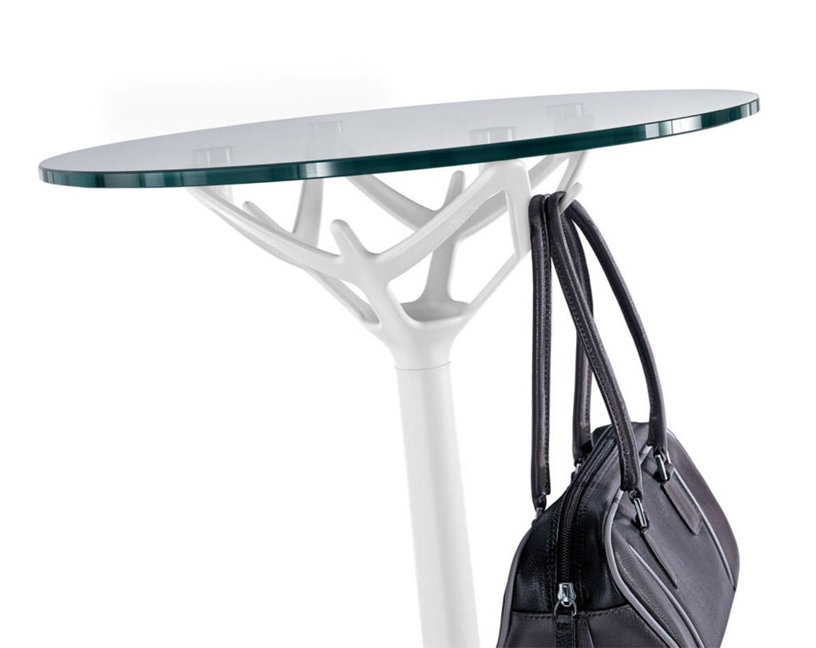 Table ronde 3 hauteurs avec plateau en verre Ø60cm et structure en acier blanc - Gamme Triolet Glass - France Bureau	
