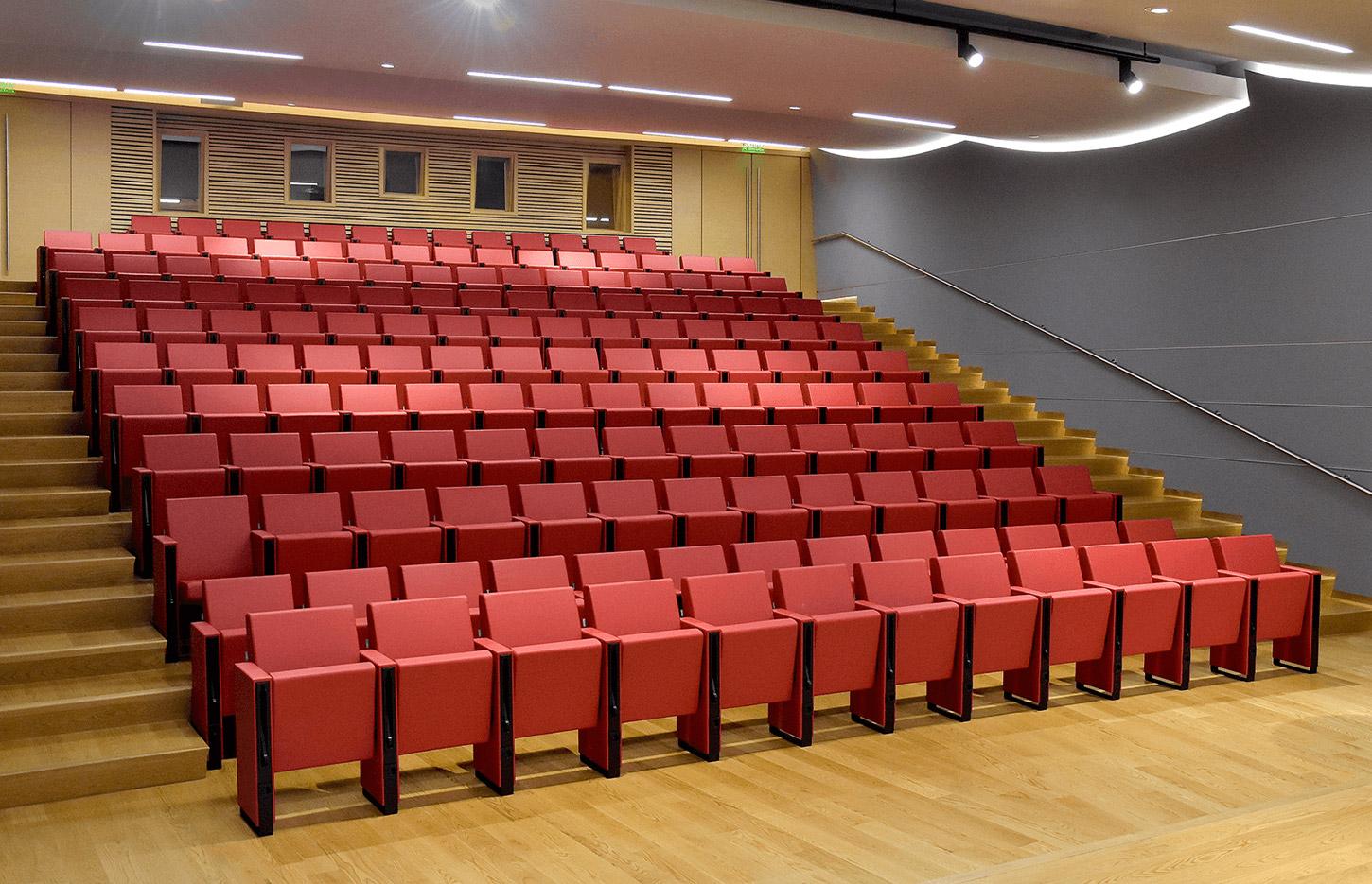 Assise pour amphithéâtre dossier haut ou mi-haut piétement plein ou ouvert, gamme Valmorel - France Bureau