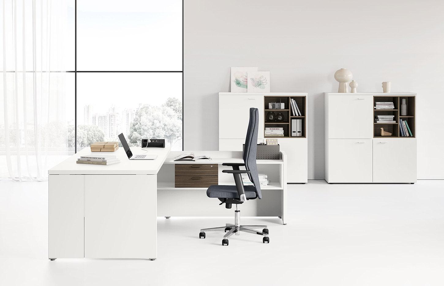 Bureau direction avec retour suspendu ou de rangement, gamme Vanoise Classic - France Bureau