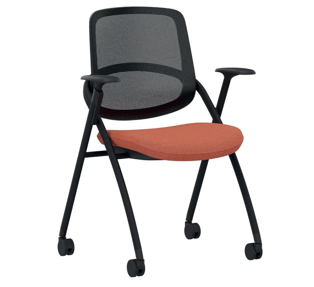 Chaise de formation pliante sur roulettes avec dossier résille noir et assise rembourrée - Gamme Vernier - France Bureau