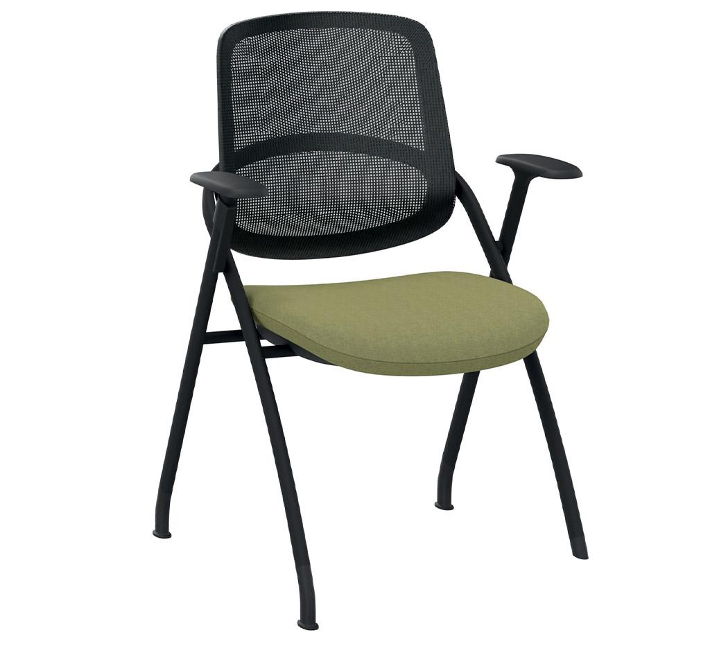 Chaise de réunion pliante sur patins avec assise rembourée en tissu vert acide - Gamme vernier - France Bureau