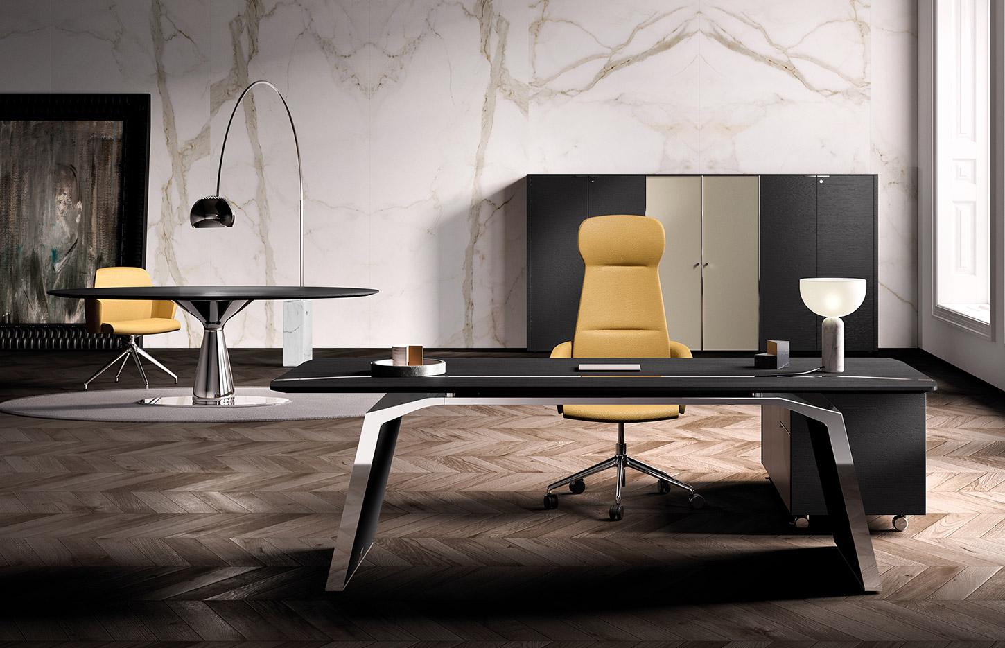 Bureau de direction en bois avec chant chromé, gamme Vettore - France Bureau